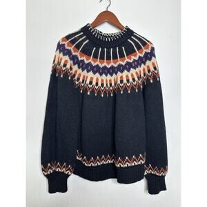 DOEN Size Lrg Black Field Sweater in Aberdeen Fair Isle Soft Baby Alpaca Blend